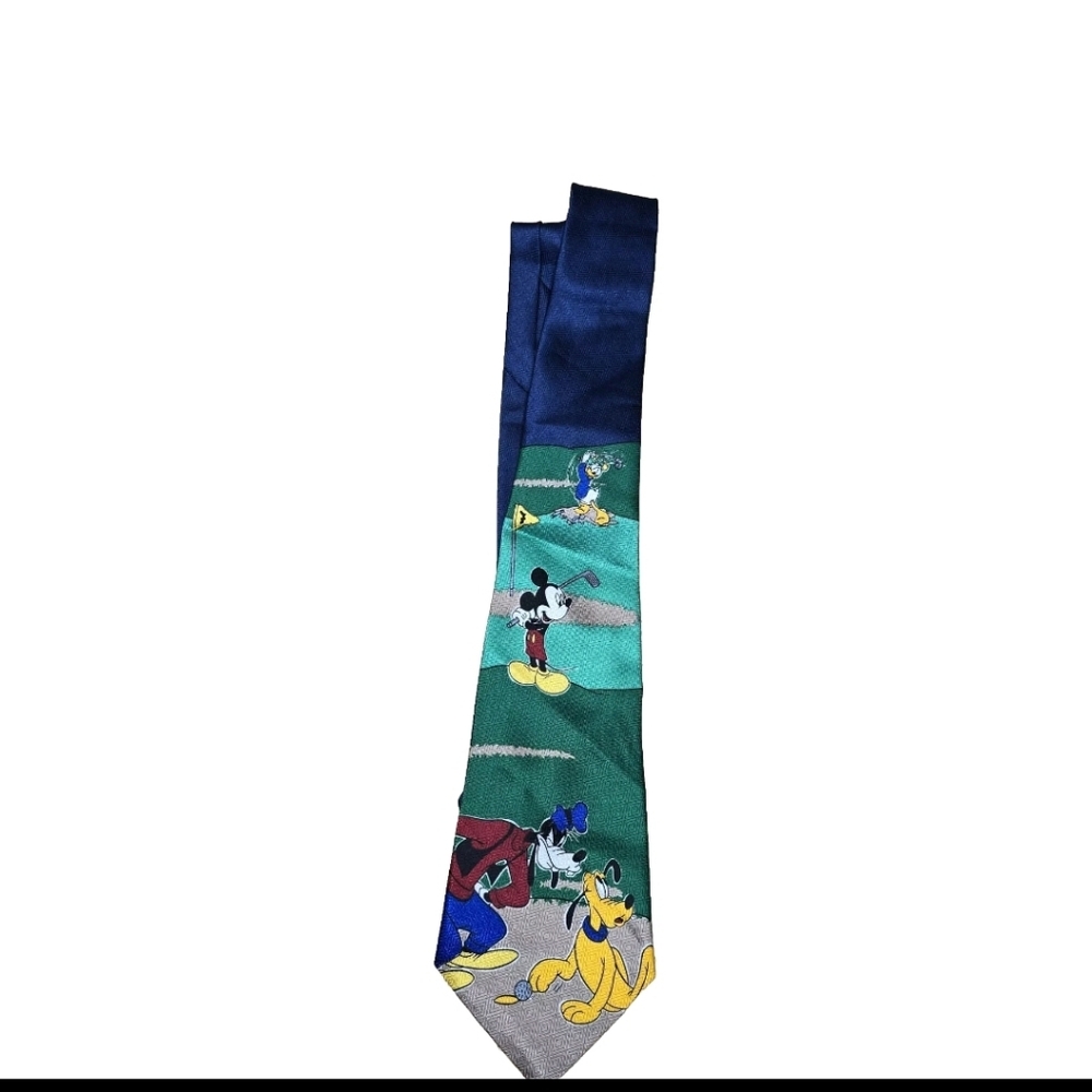 Disney Mickey Unlimited Goofy Donald & Pluto Golf Theme Blue Green Tie Vintage